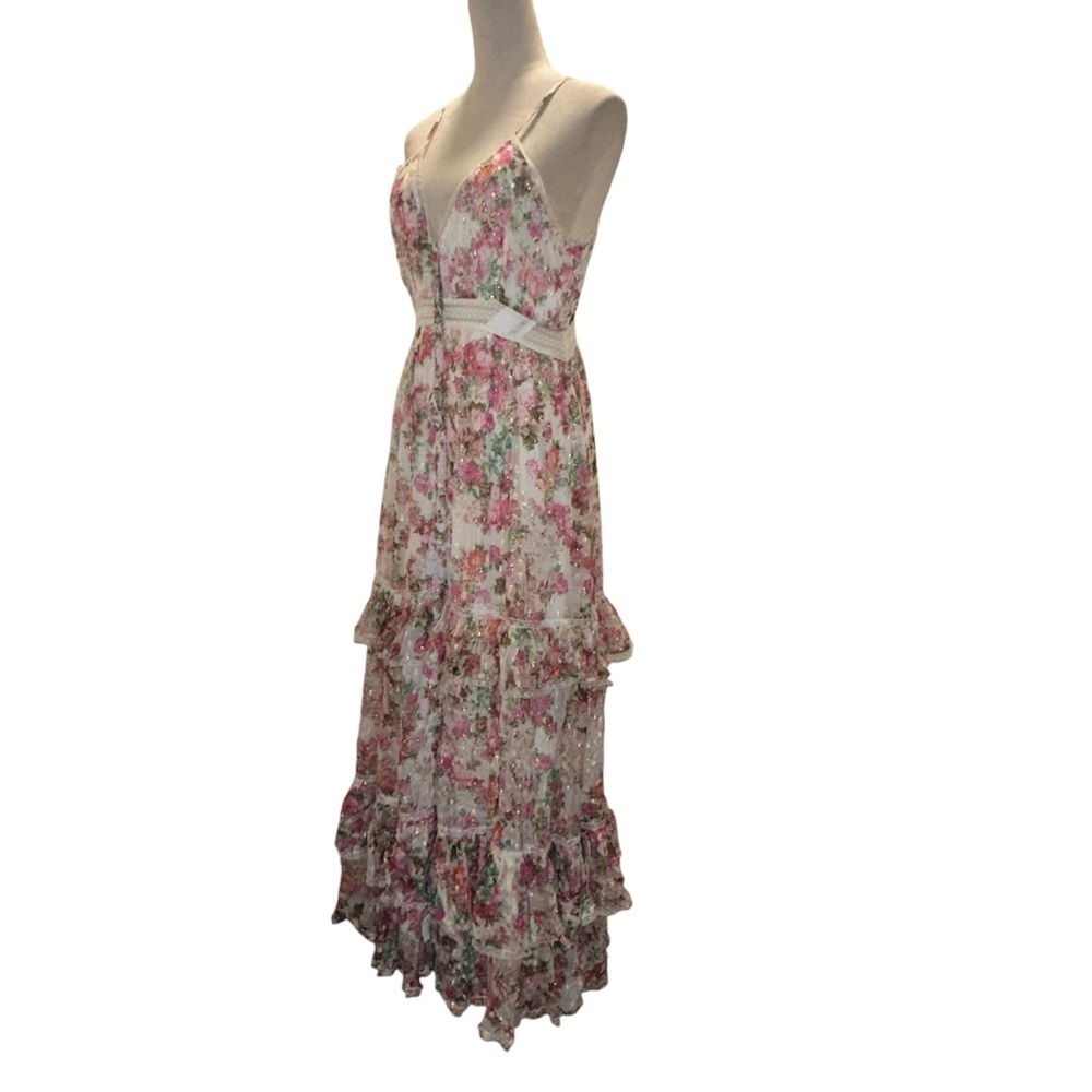 Rococo Sand Vie Pink Cream Tiered Chiffon Ruffled Maxi Dress Large L - Picture 10 of 16